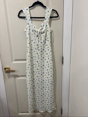 See You Monday White Maxi Dress with Blue Floral Print